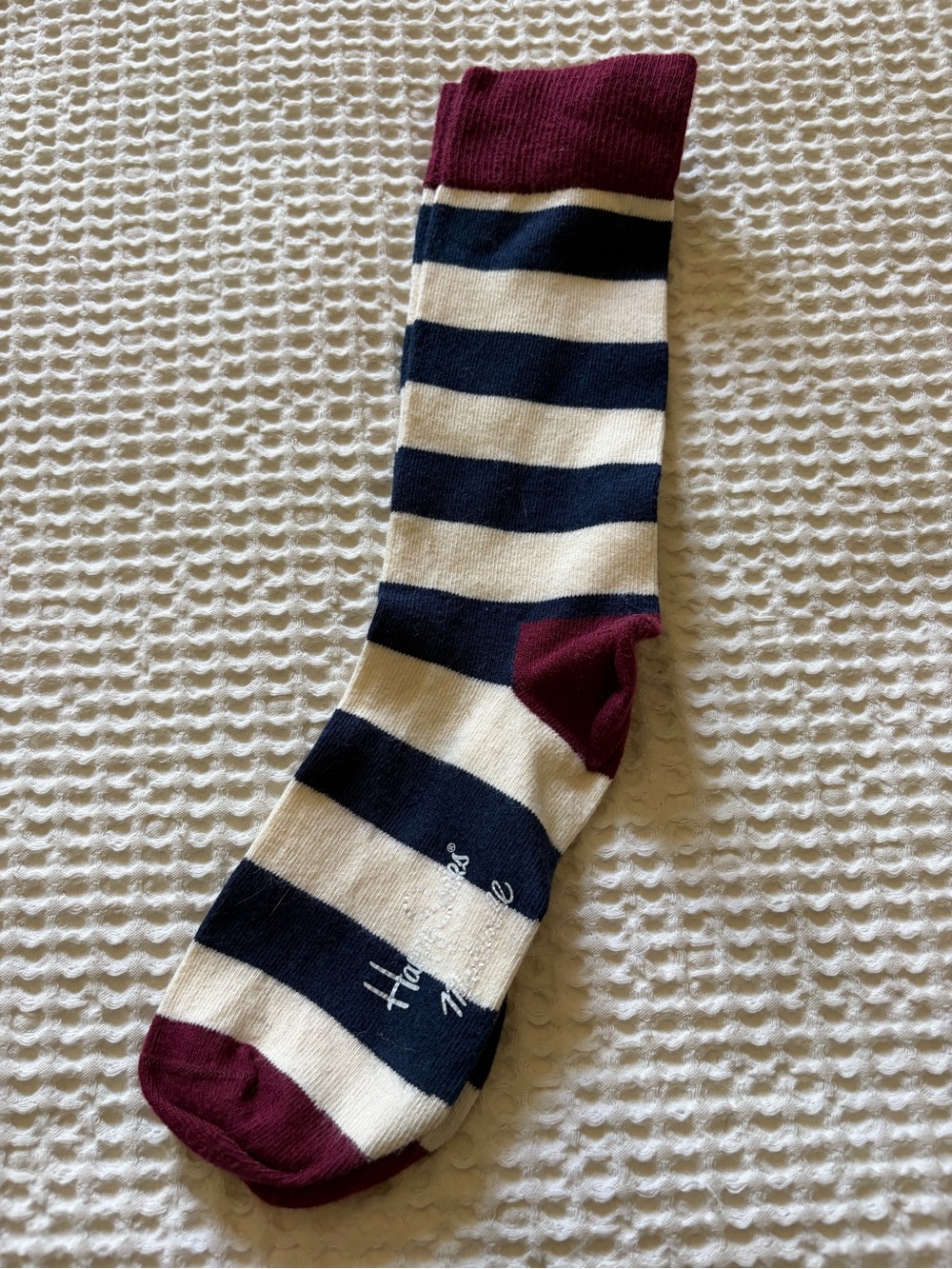 Happy Socks Navy, Cream & Burgundy Striped Crew Sock